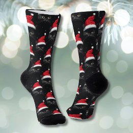 Calcetines Navidades Gato negro Santa Funny