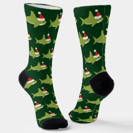Calcetines Navidades Green Shark Santa Hat