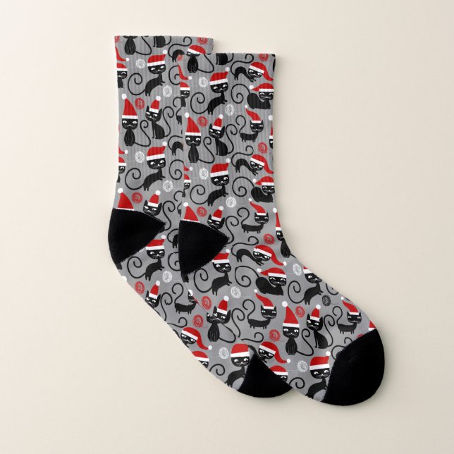 Calcetines navidades grises santa cats (Par)