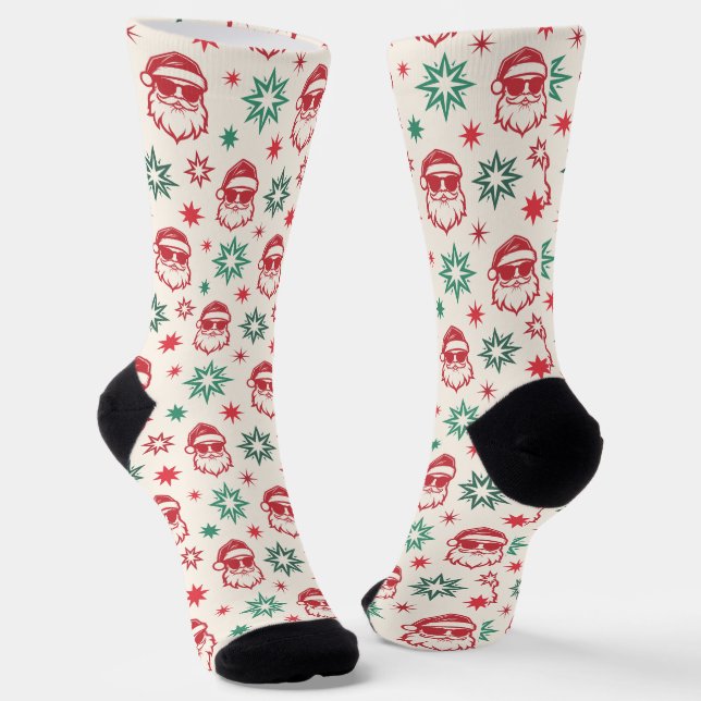 Calcetines Navidades Guay Santa retro de crema verde pálido (Angular)