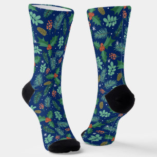 Calcetines Navidades holly y pinecones sin fisuras patrón 2