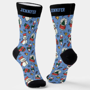 Calcetines Navidades inteligentes Patrón de Snowman Navidad v