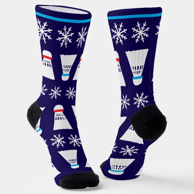 Calcetines Navidades Jugador de Badminton Shuttlecocks Snowfl (Angular)