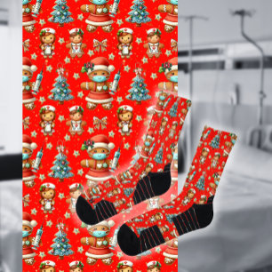 Calcetines Navidades locos rojos Enfermera Chica Gingerbread
