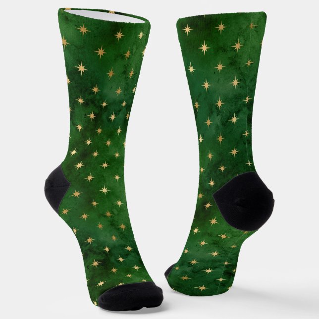 Calcetines Navidades luces estrellas de oro verde patrón eleg (Angular)