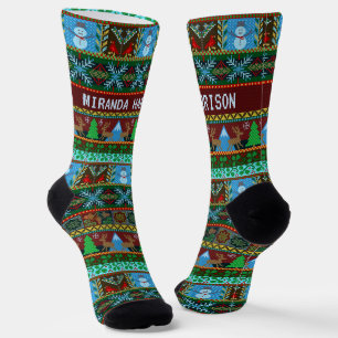 Calcetines Navidades Nórdicos Knit Snowmen Reindeer   Nombre