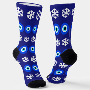 Calcetines Navidades Ojo malvado y copos de nieve con estampa