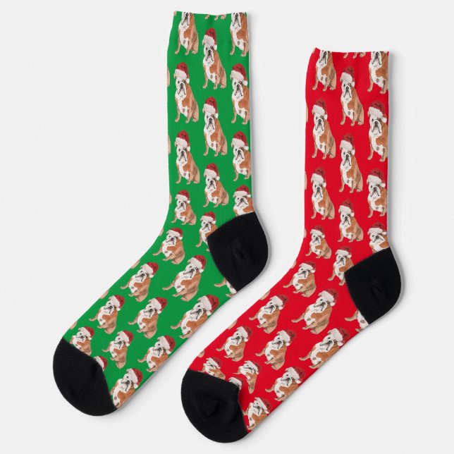 Calcetines Navidades Perro Lover Bulldog Patrón Diversión Ver (Izquierda)