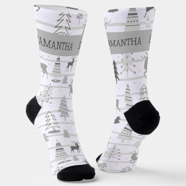 Calcetines Navidades personalizados reno rosado de árbol de v (Angular)