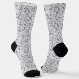 Calcetines Navidades, ramas de plata, blanco, copos de nieve,