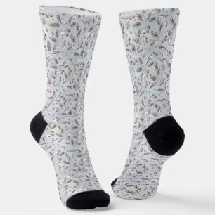 Calcetines Navidades, ramas de plata, blanco, copos de nieve,