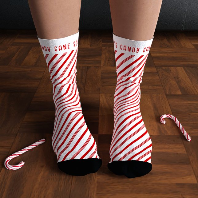 Calcetines Navidades rayados de caña de caramelo rojo y blanc (Fun red and white striped socks perfect for the Holiday Season. Just add your name)