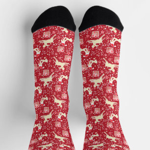 Calcetines Navidades reno y pájaros tema musical rojo