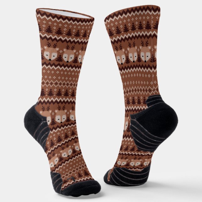 Calcetines Navidades retro clásicos Patrón marrón para él (Angular)