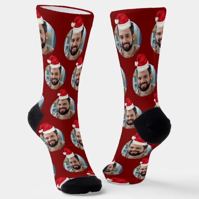Calcetines Navidades rojos de corte fotográfico personalizado (Angular)