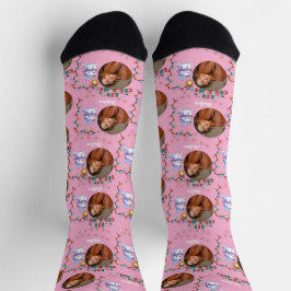 Calcetines Navidades rosados una foto de círculo y un hombre 