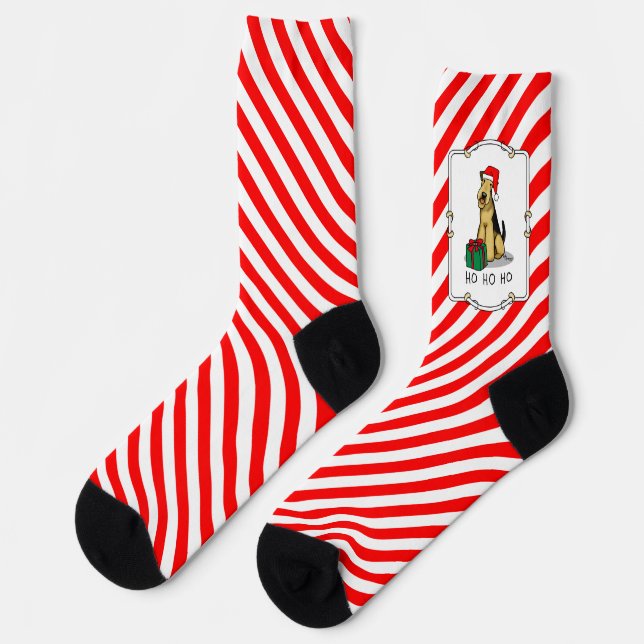 Calcetines Navidades Santa Airedale Terrier HO HO Cute (Izquierda)