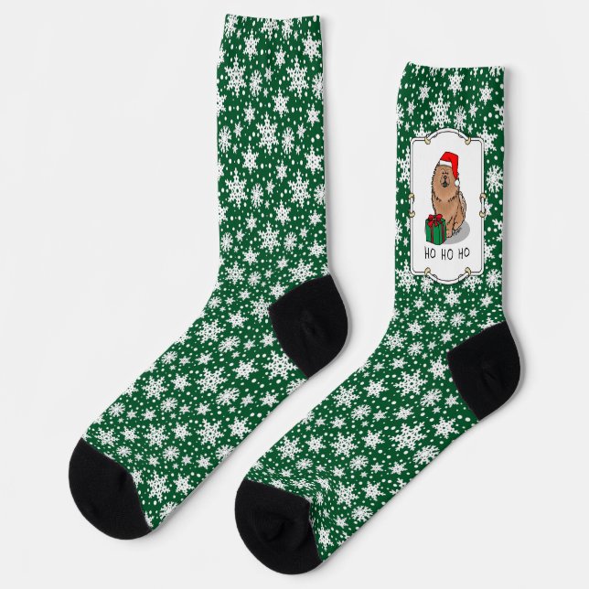 Calcetines Navidades Santa Chow Chow Dog (canela) Cute (Izquierda)