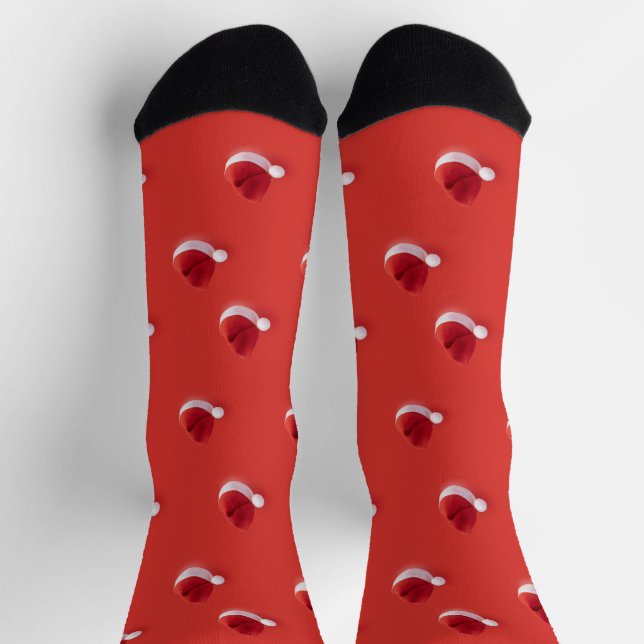 Calcetines Navidades santa claus gorra patrón rojo (Arriba)