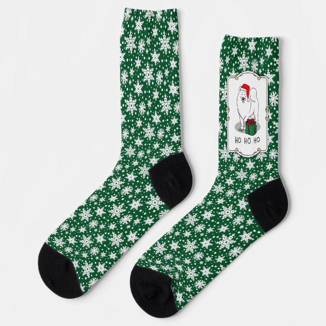 Calcetines Navidades Santa Claus Gorra Samoyed Dog Funny (Izquierda)