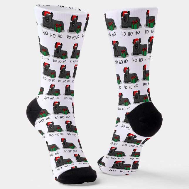 Calcetines Navidades Santa Claus Gorra Skye Terrier (negro) (Angular)