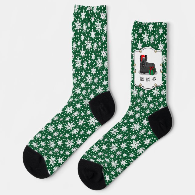 Calcetines Navidades Santa Claus Gorra Skye Terrier (negro) (Izquierda)