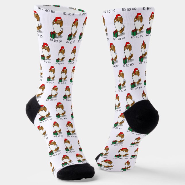 Calcetines Navidades Santa Hat Shetland Sheepdog (estable) Cu (Angular)
