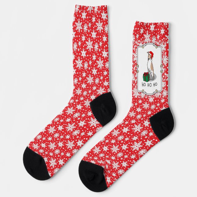 Calcetines Navidades Santa Hat Whippet Dog Fawn & white Cute (Izquierda)