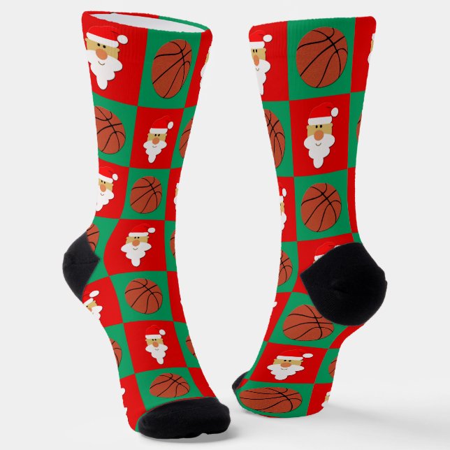 Calcetines Navidades Santa Jugador de Baloncesto Patrón vacac (Angular)