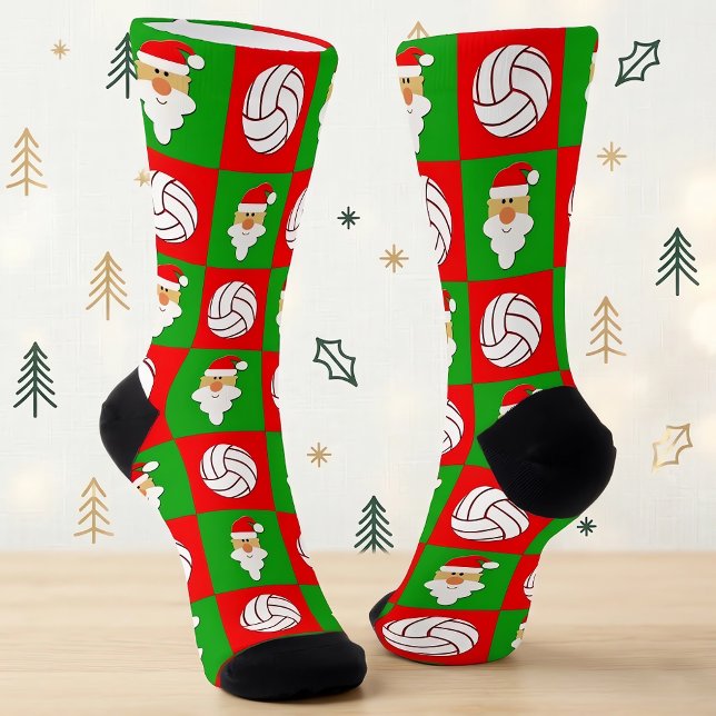 Calcetines Navidades Santa Jugador de Voleibol Patrón vacacio (Cute Christmas socks for volleyball players, coaches, teams and fans.)