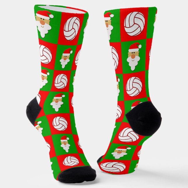 Calcetines Navidades Santa Jugador de Voleibol Patrón vacacio (Angular)