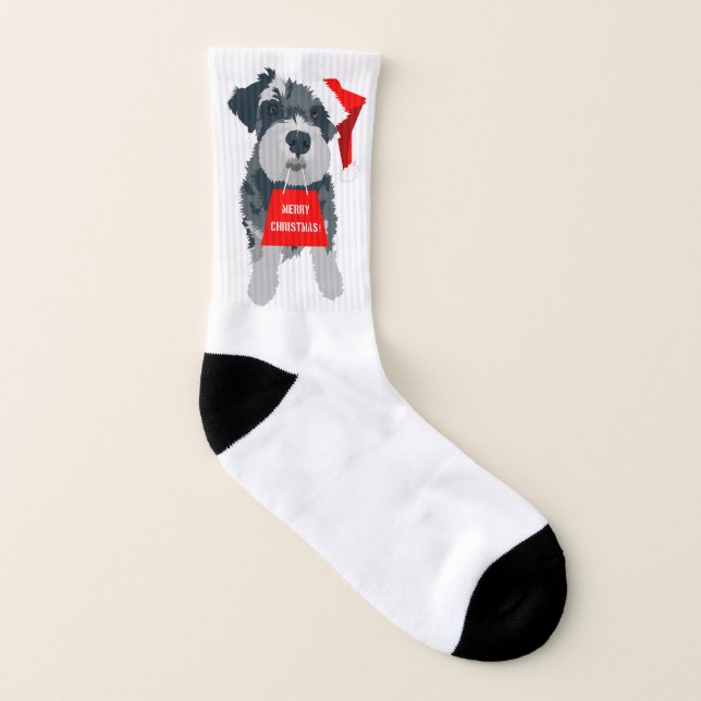 Calcetines Navidades Schnauzer Dog Santa Hat Fun Socks (Parte exterior derecha)