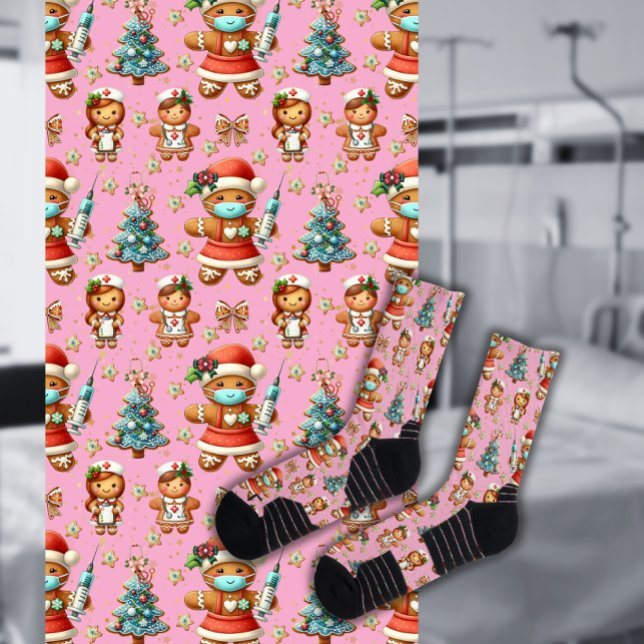 Calcetines Navidades singulares rosados enfermera Chica Ginge (Subido por el creador)