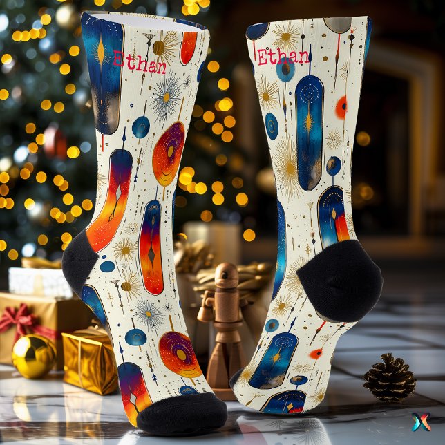 Calcetines Navidades Starburst modernos se zafan con azul y r (Subido por el creador)