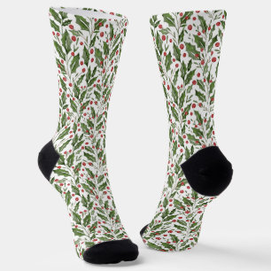 Calcetines Navidades Tema Holly, Mistletoe, patrón Berries