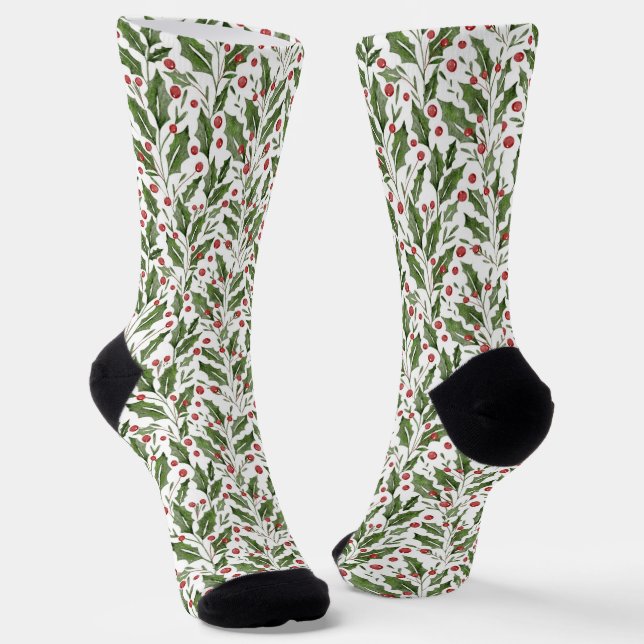 Calcetines Navidades Tema Holly, Mistletoe, patrón Berries (Angular)