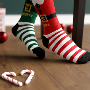 Calcetines Navidades traviesos y bonitos del elfo rojo y verd