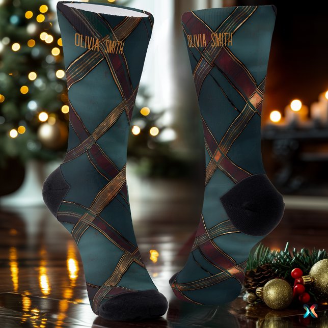 Calcetines Navidades Verde azulados y borgoñones modernos ret (Subido por el creador)