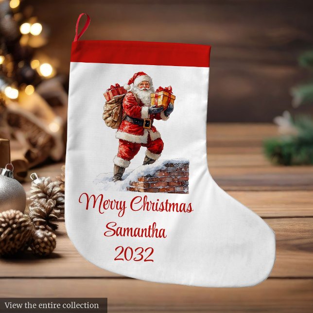 Calcetines Navideños Cálidos de Santa Claus Rojo y (Warmish Santa Claus Cozy Red White Holiday Stocking)