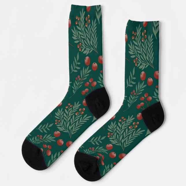 Calcetines Navideños de Bayas Rojas Festivas (Izquierda)