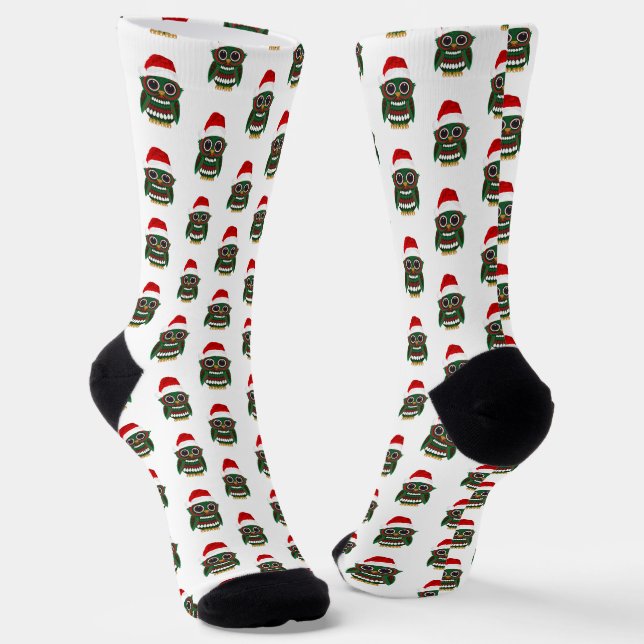 Calcetines Navideños de Búho Lindos Cuadros Festiv (Angular)