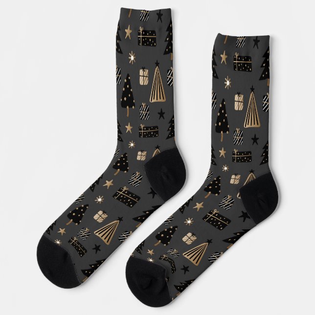 Calcetines navideños festivos grises (Izquierda)
