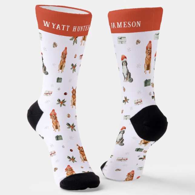 Calcetines Navideños Monograma de Perros Festivos (Angular)
