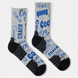 Calcetines Navy Blue Silver Personalized Coach Gift Name Art