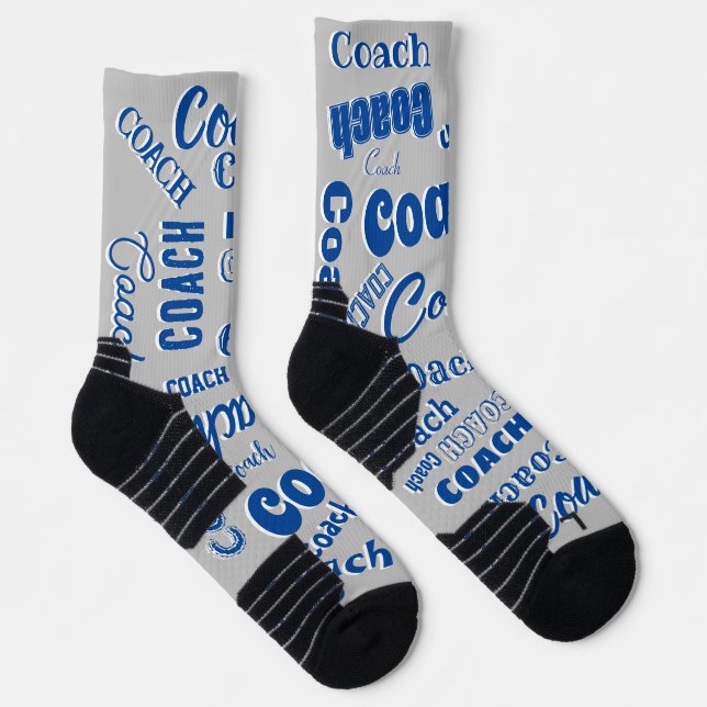 Calcetines Navy Blue Silver Personalized Coach Gift Name Art (Derecha)