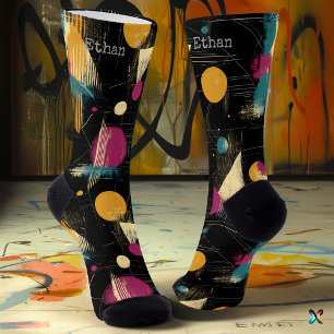 Calcetines Negrita artística en oro, Verde azulado y magenta 