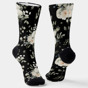 Calcetines Negro con un patrón de Bouquet floral de Boda blan