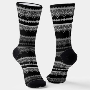 Calcetines negro , gris , blanco y negro encaje sobre negro
