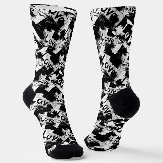 Calcetines Negro y blanco con manchas patrón de amor (Angular)