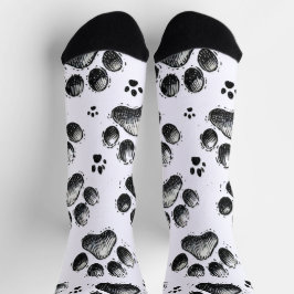 Calcetines negros con estampado de huellas de gato